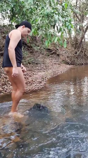 Outdoor jerking with a dildo