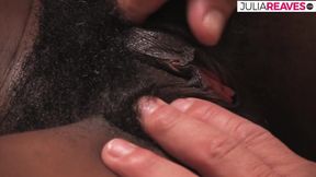 Ebony screams in pleasure as a massive cock fucks her hairy pussy to cumshot
