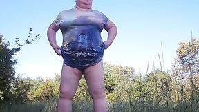 Stepmom strips in the park and performs a public urination act