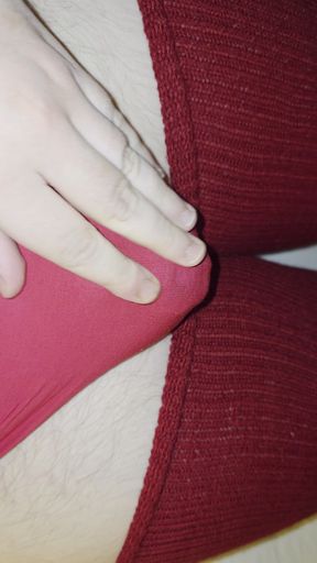 Fat Sissy Chastity and Cum in Red Outfit!!
