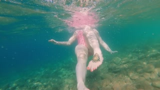 Ginger Girl with Big Natural Tits and Perfect Body Swimming Naked in Sea