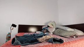 Hot wife massages her hairy pussy  Hairy brunette pussy, big ass, big tits