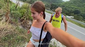 The hitchhiker couple come to the mountainside to make the best blowjob