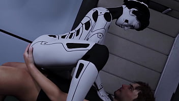 Cyberpunk AI busty brunette gets her ass pounded by a huge cock