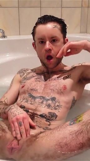 Tattooed Ftm in the Bath! Pink Pussy XXX Skips Lets You Watch