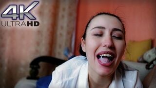 Greedy blowjob from a colleague in a hotel room POV 4k