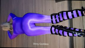 Shiny Purple Catsuit with Shiny Black PVC Boots