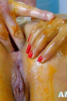 Messy food sex for anal big tits slut Charlotte de Castille