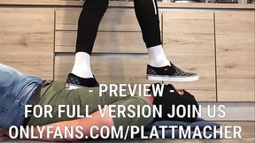 Master tramping in Vans on the doormat