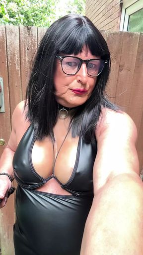 Sexy Crossdresser kellycd2022 emo style in black pvc fishnets pantyhose and boots