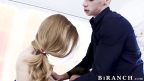 ”Our bisex was fun thanks to blonde Anya Akulovas vag & Nick Larsens swollen d”