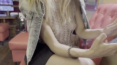 Husband made me wear extreme sheer top on a night out and to flash my pussy, using vibrator in a bar