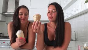 Lory and Evelina lick ice cream c