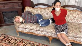 Librarian Unleashed 4K – Blake LaVista Duct-Tapes Sexy Librarian Cali Logan to Her Chair & Walks Away and ends up in bondage hogtie