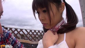 japanese girl dressed as bunny squirts while a guy fists deep her bush