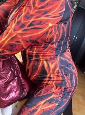 Red Nylon Jumpsuit Fetish Cameltoe Tease, Deep Blowjob and Cum on My Downjacket