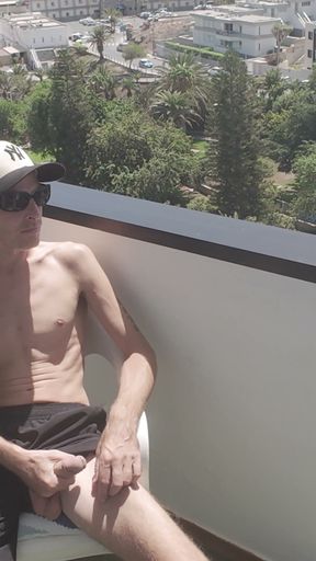 Stroking My Big Dick Outside on the Balcony Moaning for My Baby Girl to Suck Me
