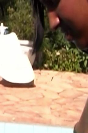 Hot Big Dick Latin Shemale Fucks Guy Outdoors by the Pool Anal