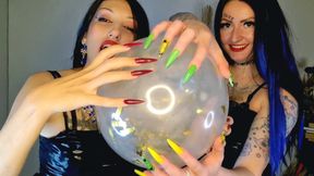 Fetish of inflatable balloons. Fetish of long sharp nails from two Dominatrixes.