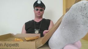 I am eating pizza and show you my beautiful males soles