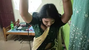 Kerala half saree BDSM hand tied on ceiling and blindfolded boobs suck of Vaishnavy by Sharun Raj,  Hands tied and blindfolded