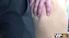 VIP4K Modest brunette has dirty sex for cash in the loan agency