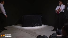 Dirty man tie up two blindfolded Japanese girls and spoil them with a toy in front of more guys