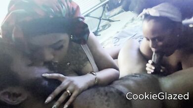 She hoggin the thick black BBC while the cougar watches