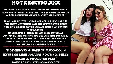 Hotkinkyjo &amp_ Harper Maddoxx in extreme lesbian anal footing, belly bulge &amp_ prolapse play