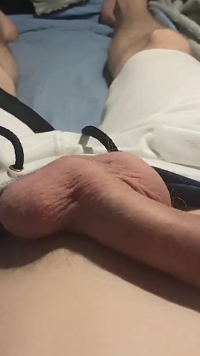 Guy in White Shorts Massages His Cock Cream, Moans While Jerking off