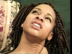 Black bitch with lovely tits in bed getting pussy stuffed by two white cock