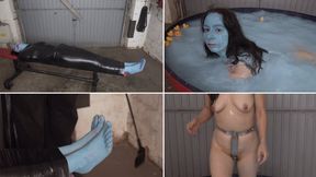 Bastinado for sexy blue feet of bound and gagged Aiyana ( HD )