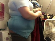 fat white girl buttcrack in sweatpants and shorts with a see thru shirt