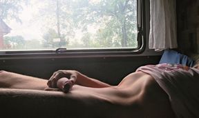 Skinny boy jerking off to Huge cumshot on his belly
