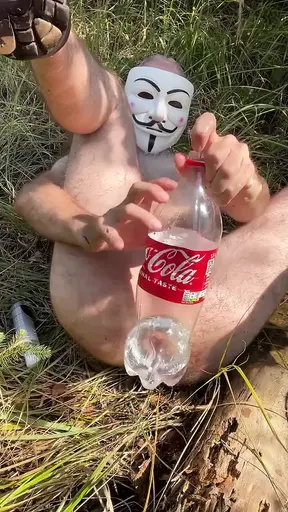 Outdoor Anal Play with Bottle Full of Water Cocacola