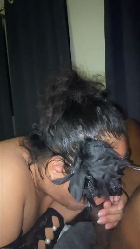 Asian Deepthroat blowjob her stepbrother while Family not Home