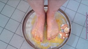 Crush the raw eggs and piss ** nylon foot crushing **