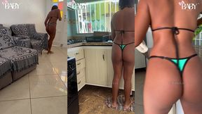 novinha provoca tio limpando a casa com biquini micro