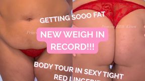 MY WEIGH IN RECORD PEAK: Bursting out of Red Lace at my Heaviest Ever, Blonde Young BBW Feedee Weigh In and Body Tour