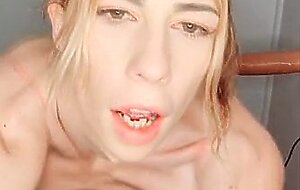 Lucy fucks her biggest dildo