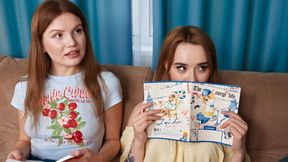 Astonishing FFM on the couch with teens Milka and Karolina Geiman