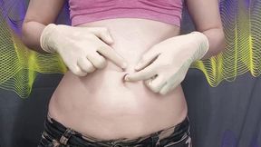 Belly and navel fetish with latex gloves (small4phone)