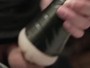 SLOW MOTION FLESHLIGHT HANDJOB AND CUMSHOT. MALE FLESHLIGHT TOY CLOSE UP