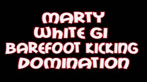 Marty white gi barefoot kicking domination