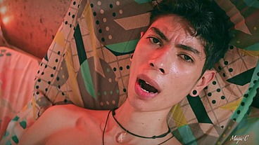 Skinny Twink Magic C Solo Spit Masturbation Precum And Cum Play