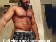 Hot Bodybuilder Flexing Nude Smoking and Stroking Big Dick