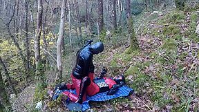 Amateur Masked Latex Rubber Doll Couple Fuck Outdoors In Forest