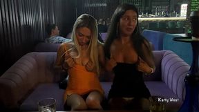 Teenie upskirt no panties at restaurant dance floor