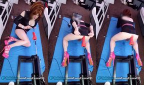 Mature Sissy Lucy's Ass Destroyed by Big Red Dildo Fuck Machine Cum Gush