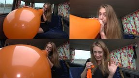 Looner Fantasy: Tall Model Dina Mouth-Inflates Giant Orange Balloon (MOBILE quality)